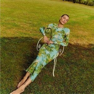 Reformation Tommie Knit Long Sleeve Printed Maxi Dress Villa Livia XL